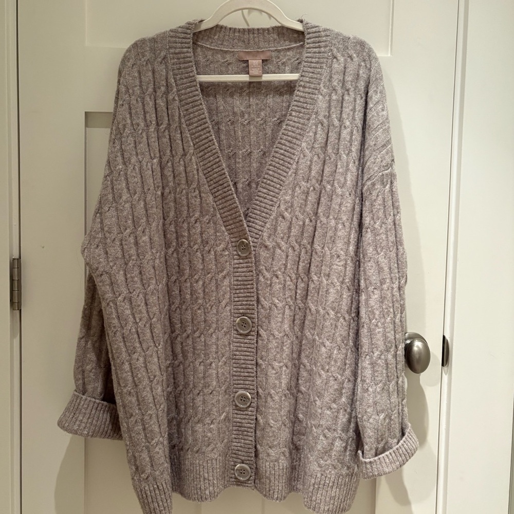 H&M Light Gray Cable Knit Button-Up Cardigan - Picture 1 of 7